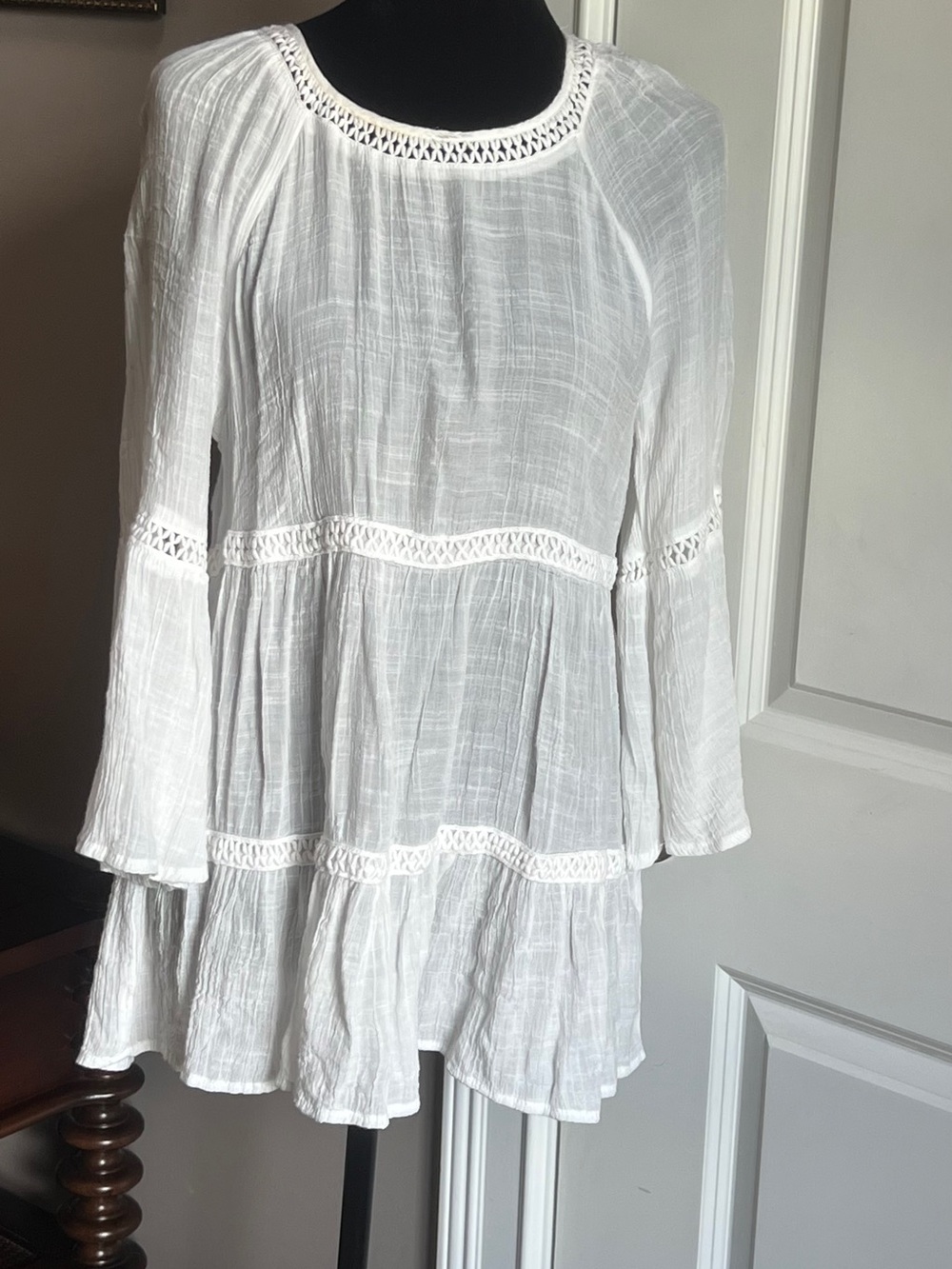 Melissa Paige White Gauze Crochet-Trim Top